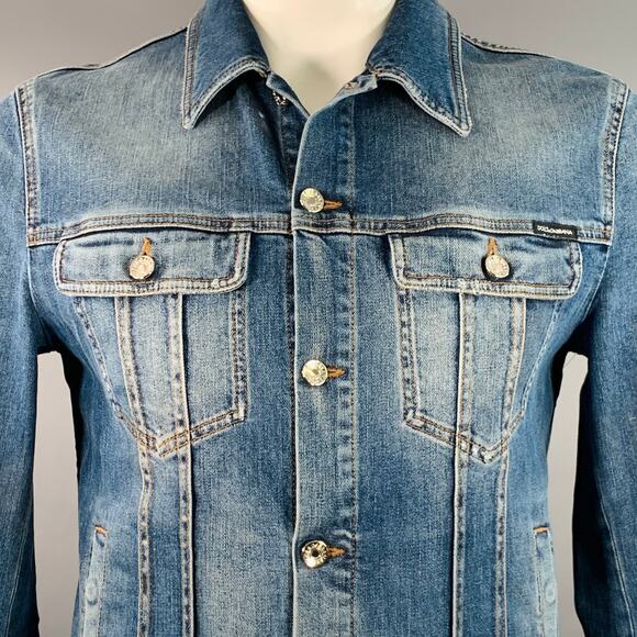 DOLCE & GABBANA Size L Blue Cotton Blend Denim Trucker Jacket - Picture 2 of 8